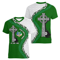Ancient Order Of Hibernians Women V-Neck T-Shirt Celtic Cross Irish American Flag Heritage