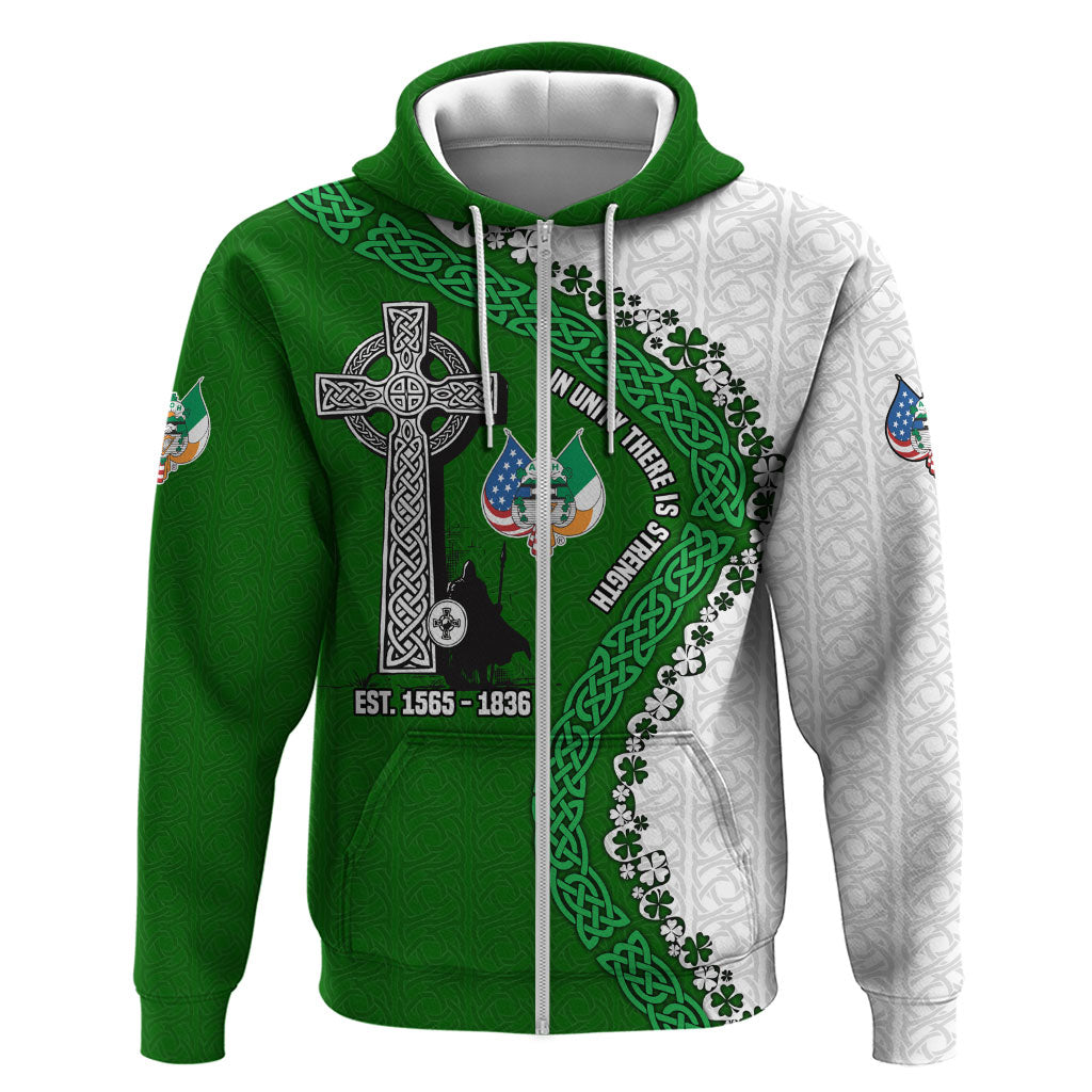 Ancient Order Of Hibernians Zip Hoodie Celtic Cross Irish American Flag Heritage
