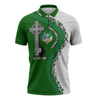 Ancient Order Of Hibernians Zipper Polo Shirt Celtic Cross Irish American Flag Heritage