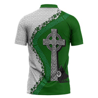 Ancient Order Of Hibernians Zipper Polo Shirt Celtic Cross Irish American Flag Heritage