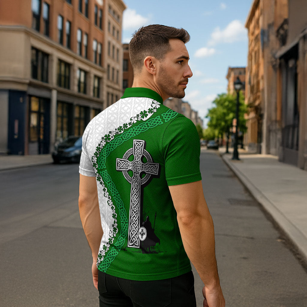 Ancient Order Of Hibernians Zipper Polo Shirt Celtic Cross Irish American Flag Heritage