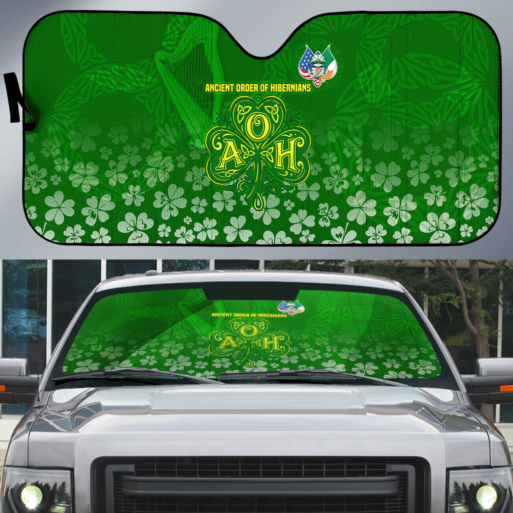 Ancient Order Of Hibernians Auto Sun Shade Irish Celtic Knotwork - Shamrock Harp