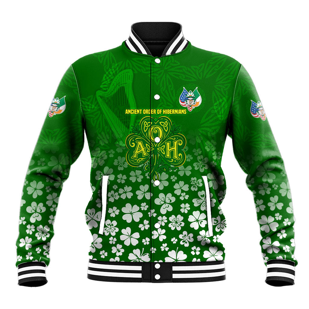 Ancient Order Of Hibernians Baseball Jacket Irish Celtic Knotwork - Shamrock Harp