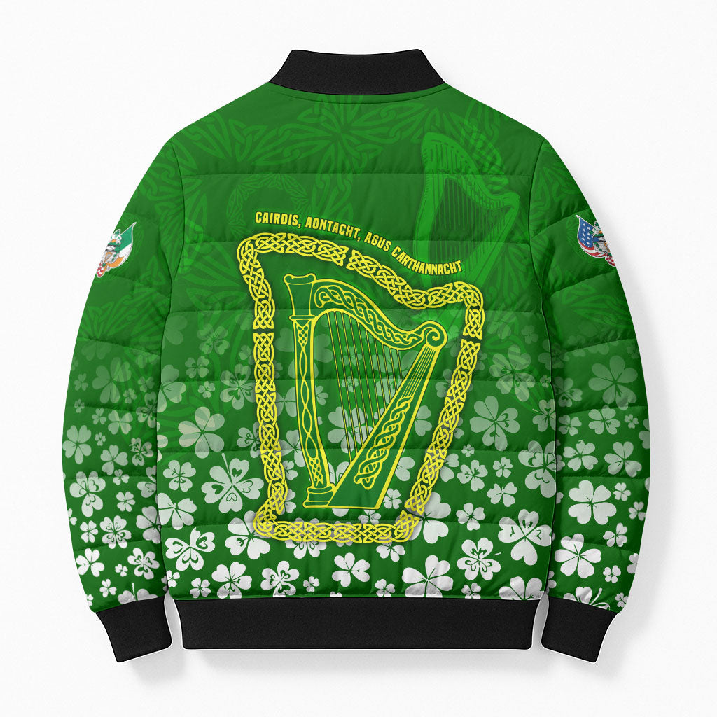 Ancient Order Of Hibernians Bomber Puffer Jacket Irish Celtic Knotwork - Shamrock Harp
