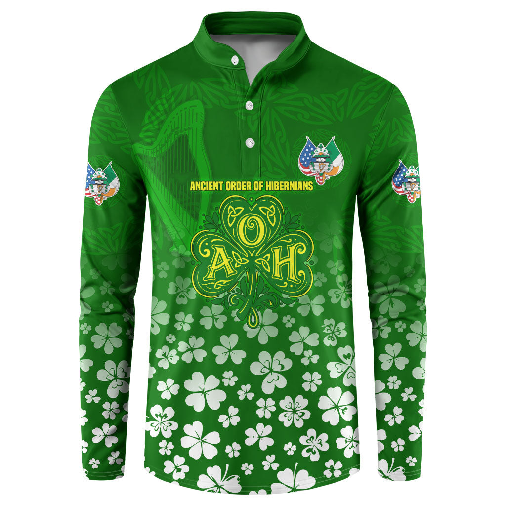 Ancient Order Of Hibernians Button Sweatshirt Irish Celtic Knotwork - Shamrock Harp
