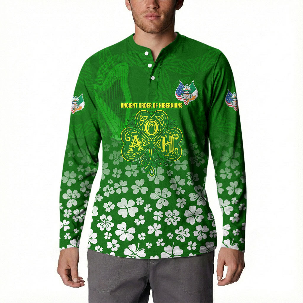 Ancient Order Of Hibernians Button Sweatshirt Irish Celtic Knotwork - Shamrock Harp