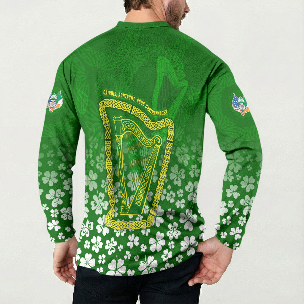 Ancient Order Of Hibernians Button Sweatshirt Irish Celtic Knotwork - Shamrock Harp