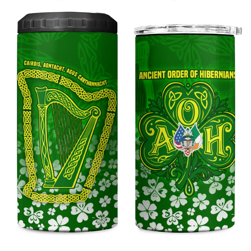 Ancient Order Of Hibernians 4 in 1 Can Cooler Tumbler Irish Celtic Knotwork - Shamrock Harp