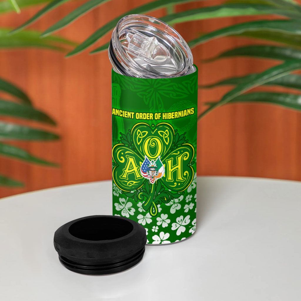 Ancient Order Of Hibernians 4 in 1 Can Cooler Tumbler Irish Celtic Knotwork - Shamrock Harp