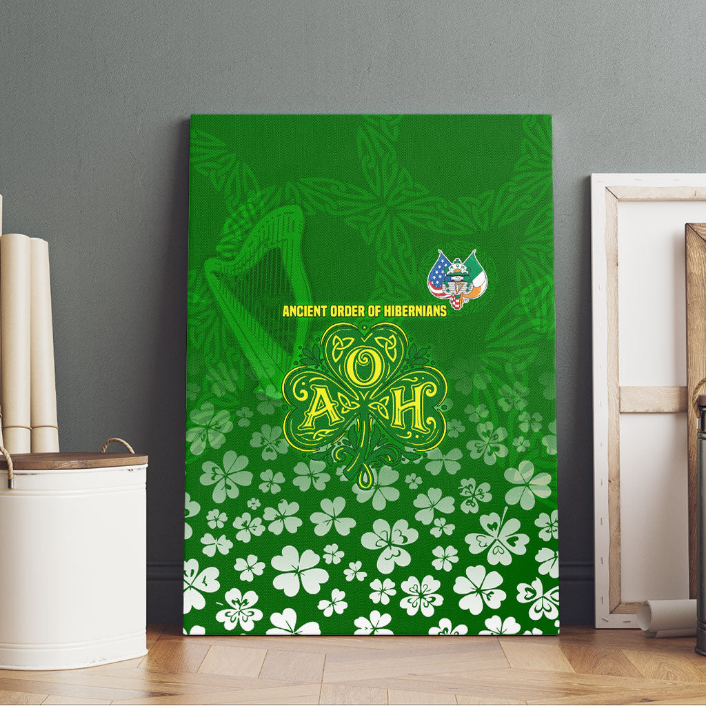 Ancient Order Of Hibernians Canvas Wall Art Irish Celtic Knotwork - Shamrock Harp