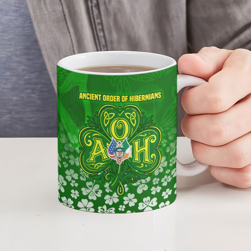 Ancient Order Of Hibernians Ceramic Mug Irish Celtic Knotwork - Shamrock Harp