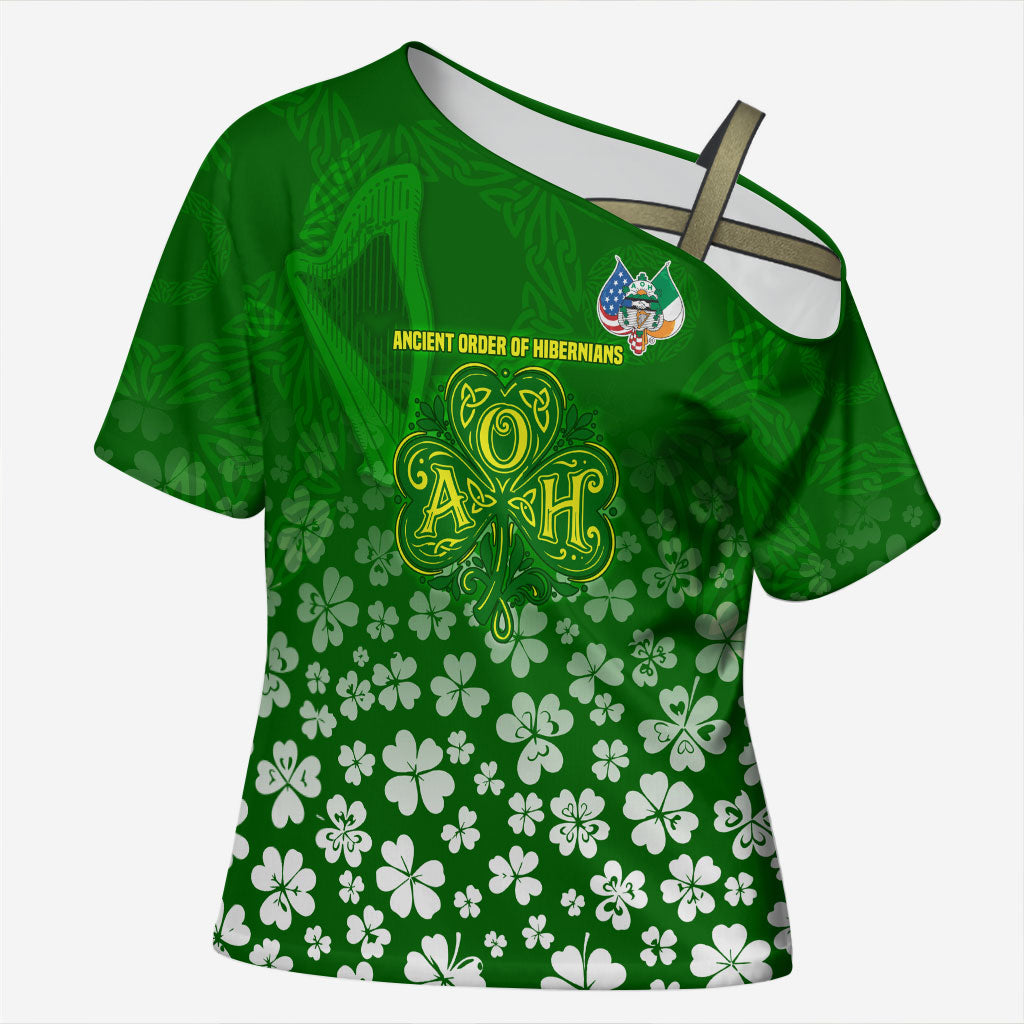 Ancient Order Of Hibernians Cross Shoulder Shirt Irish Celtic Knotwork - Shamrock Harp