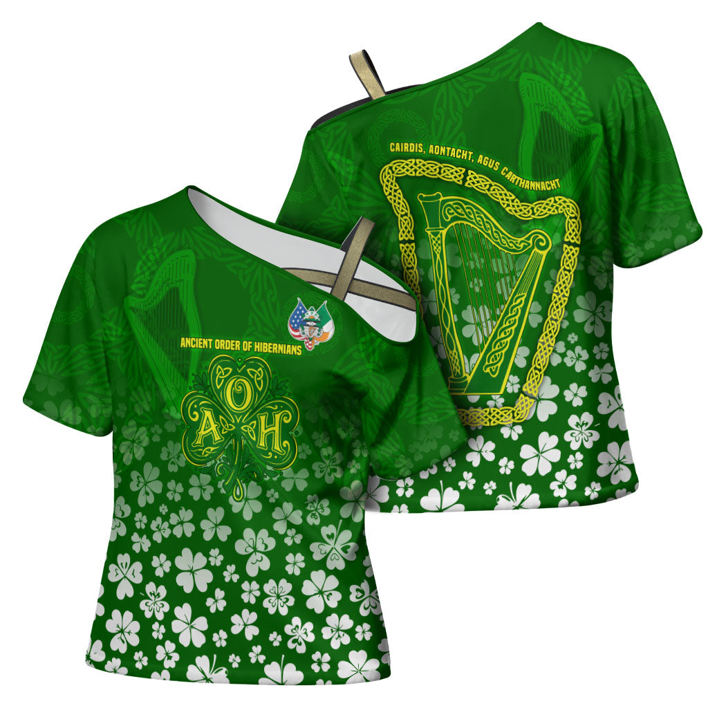 Ancient Order Of Hibernians Cross Shoulder Shirt Irish Celtic Knotwork - Shamrock Harp