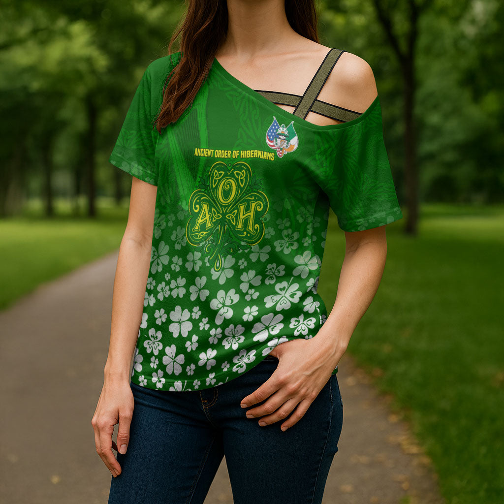 Ancient Order Of Hibernians Cross Shoulder Shirt Irish Celtic Knotwork - Shamrock Harp