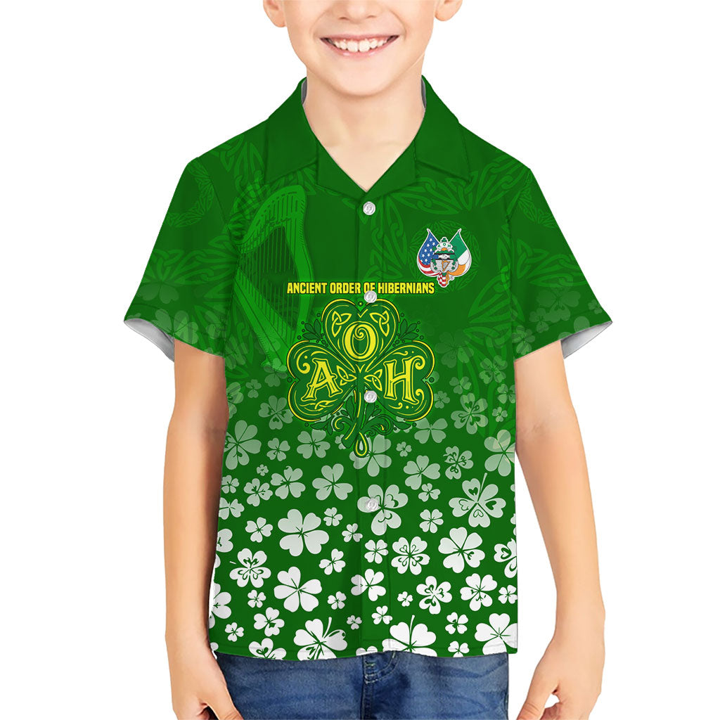 Ancient Order Of Hibernians Kid Hawaiian Shirt Irish Celtic Knotwork - Shamrock Harp