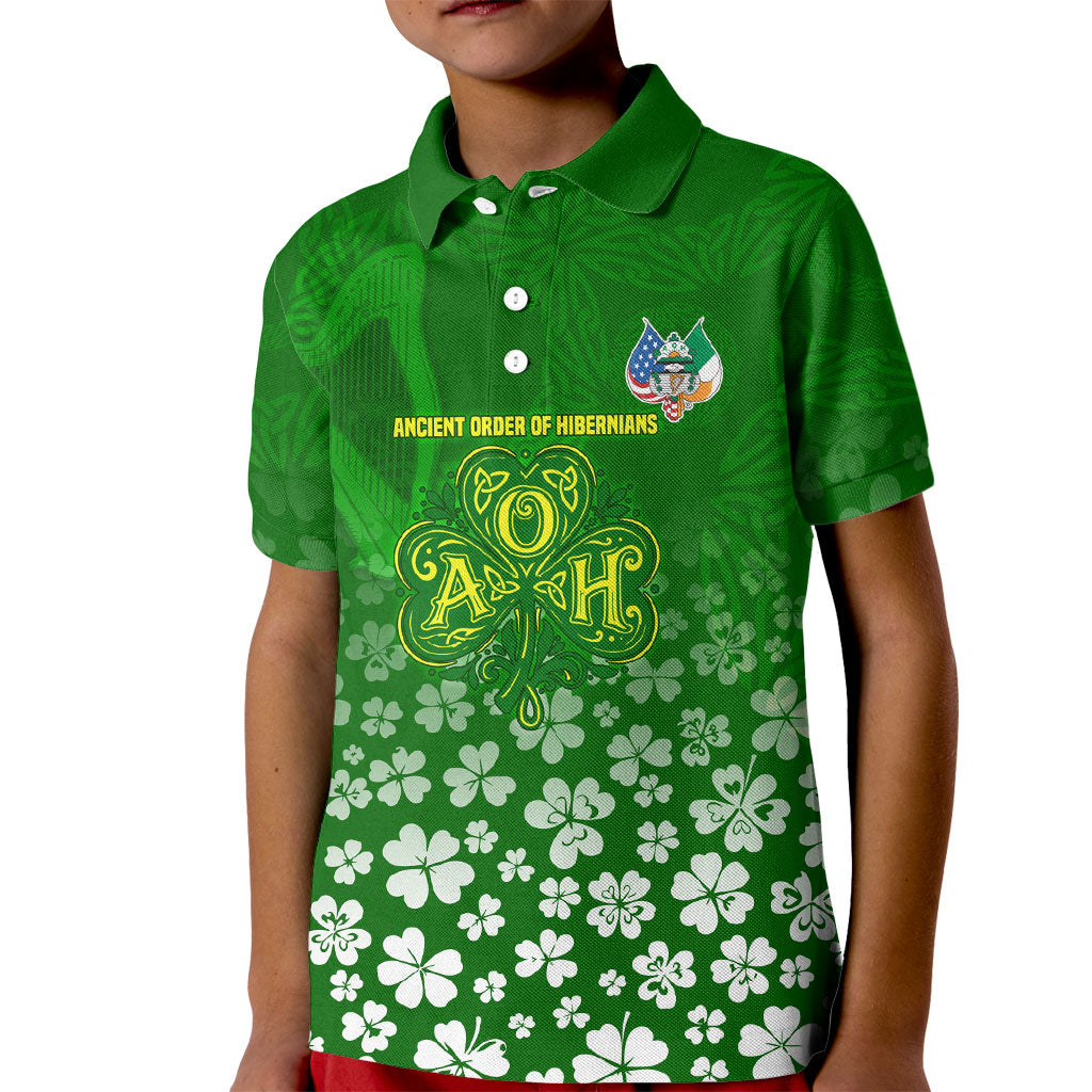 Ancient Order Of Hibernians Kid Polo Shirt Irish Celtic Knotwork - Shamrock Harp