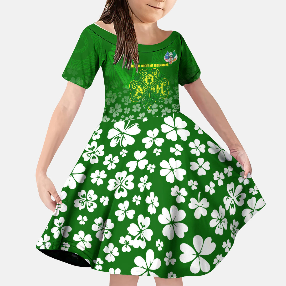 Ancient Order Of Hibernians Kid Short Sleeve Dress Irish Celtic Knotwork - Shamrock Harp