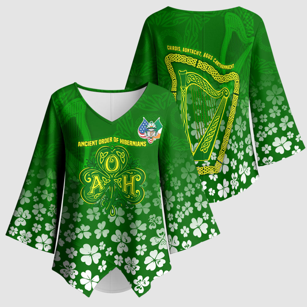 Ancient Order Of Hibernians Kimono Sleeve Blouse Irish Celtic Knotwork - Shamrock Harp