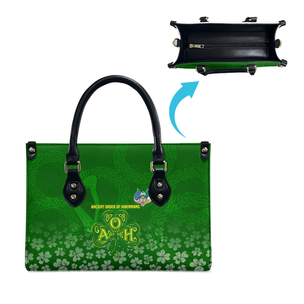 Ancient Order Of Hibernians Leather Bag Irish Celtic Knotwork - Shamrock Harp