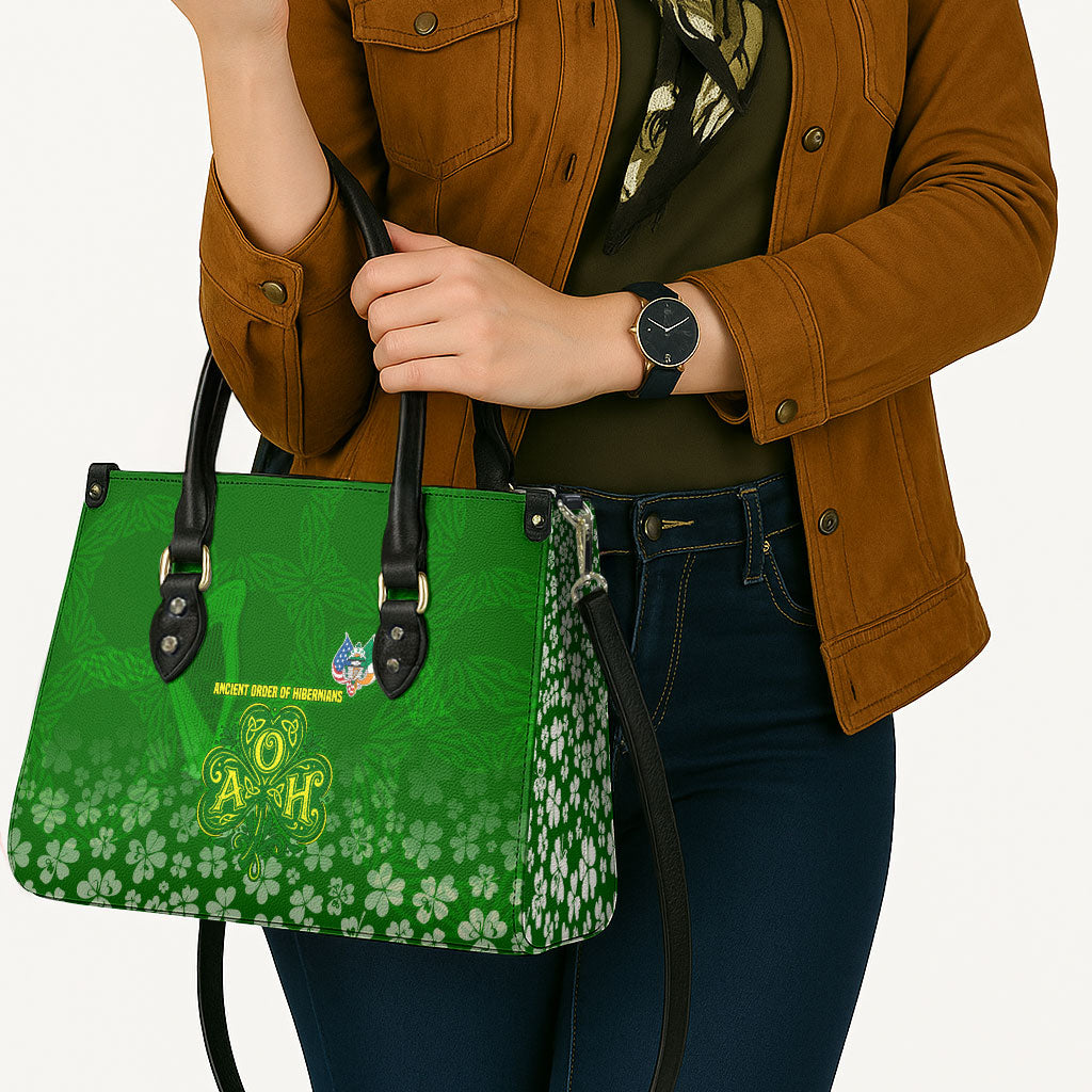 Ancient Order Of Hibernians Leather Bag Irish Celtic Knotwork - Shamrock Harp