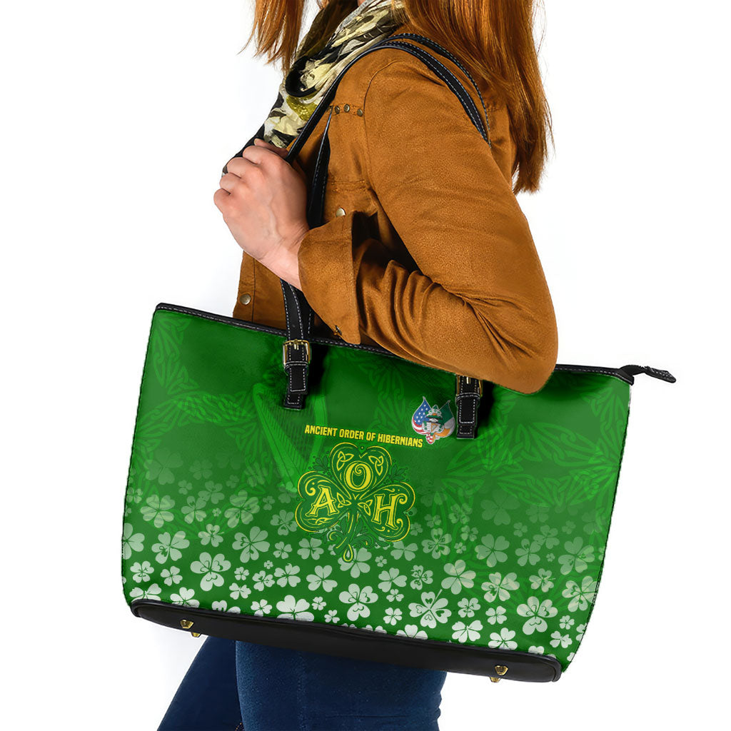 Ancient Order Of Hibernians Leather Tote Bag Irish Celtic Knotwork - Shamrock Harp
