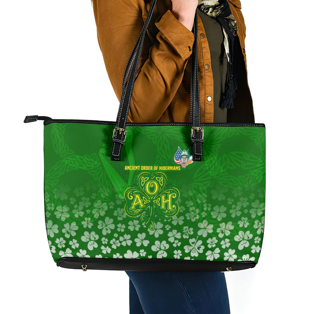 Ancient Order Of Hibernians Leather Tote Bag Irish Celtic Knotwork - Shamrock Harp