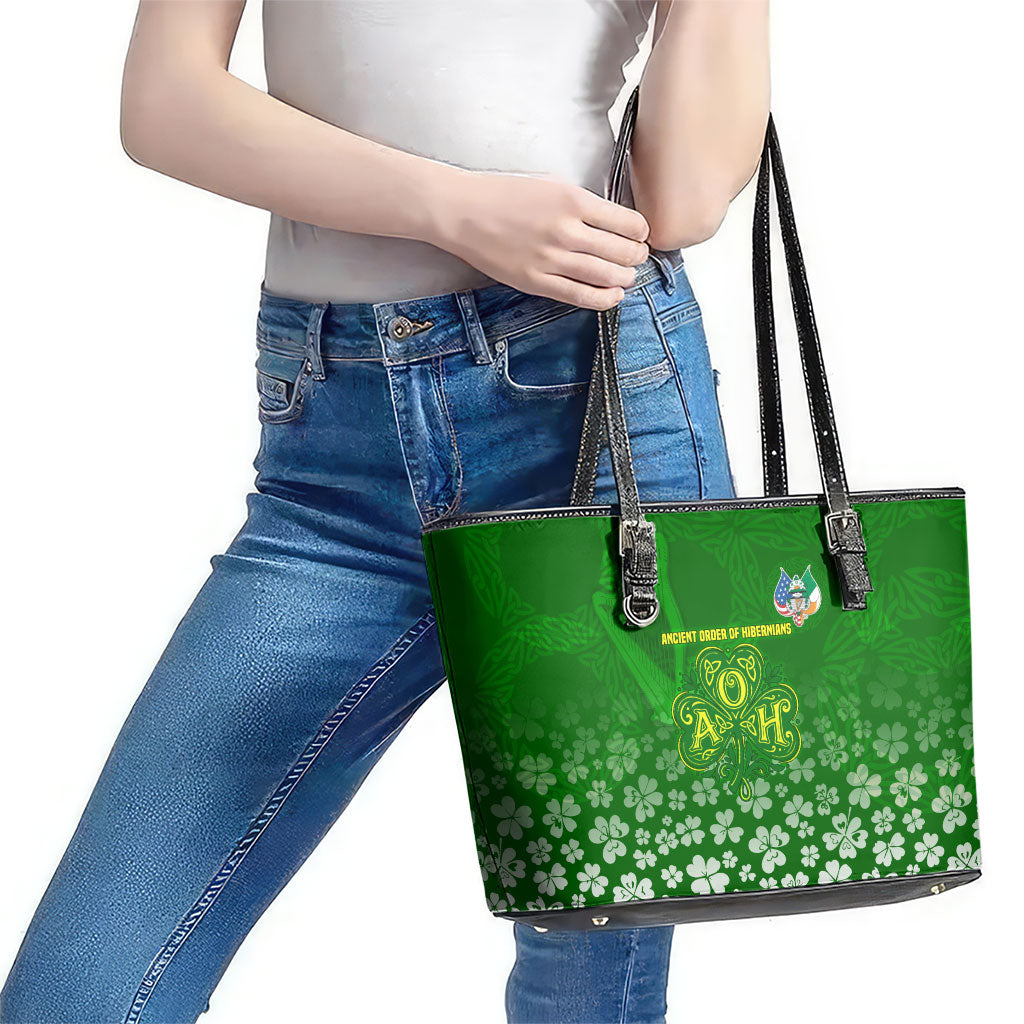 Ancient Order Of Hibernians Leather Tote Bag Irish Celtic Knotwork - Shamrock Harp