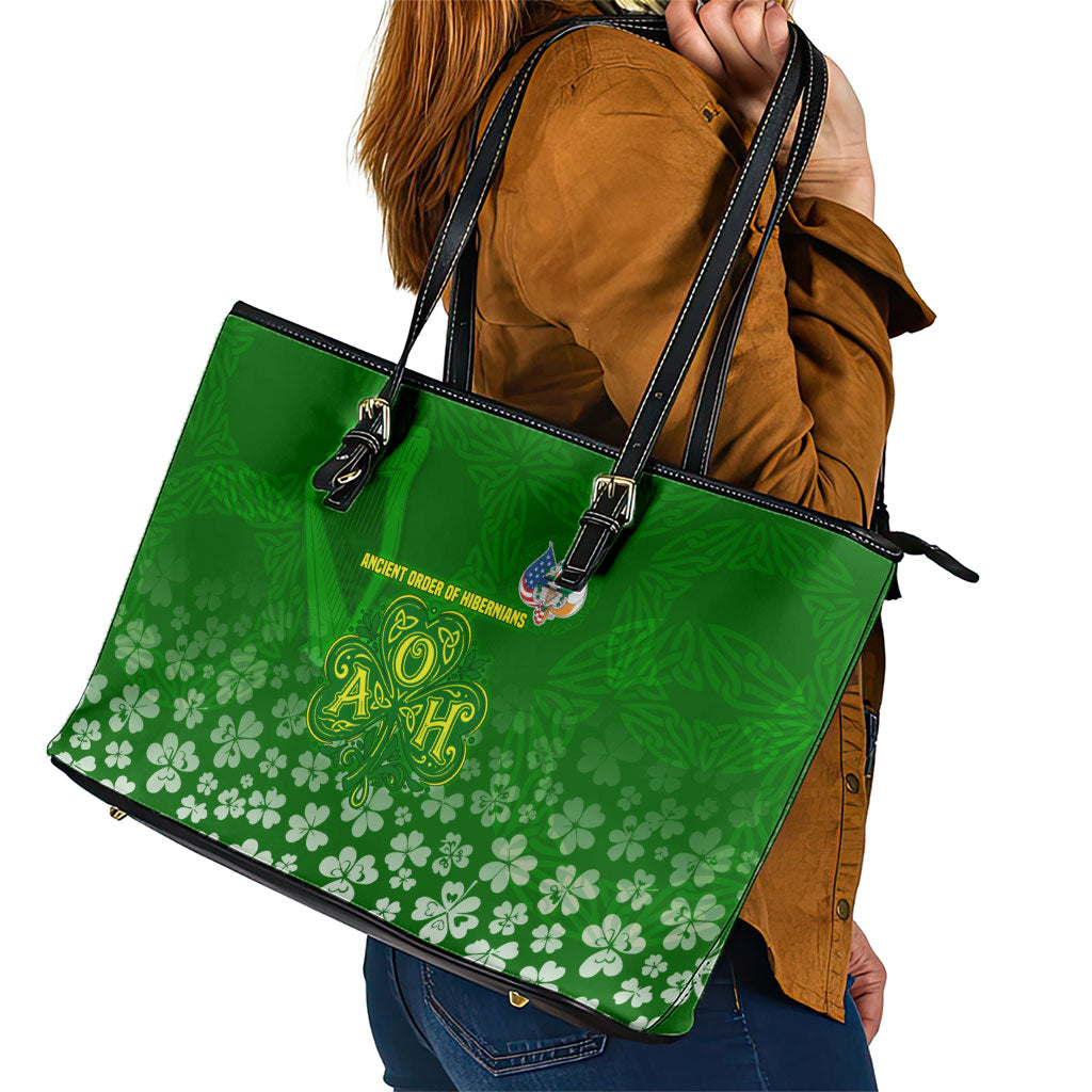 Ancient Order Of Hibernians Leather Tote Bag Irish Celtic Knotwork - Shamrock Harp