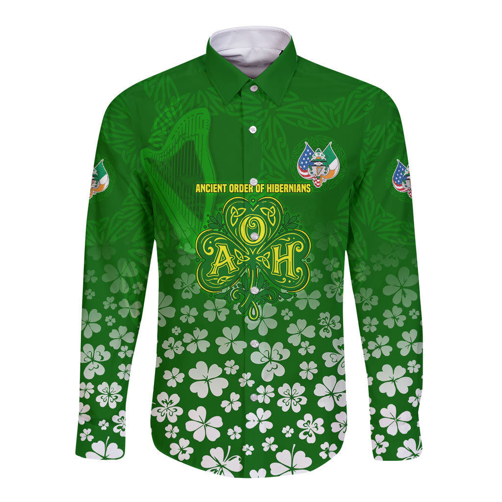 Ancient Order Of Hibernians Long Sleeve Button Shirt Irish Celtic Knotwork - Shamrock Harp
