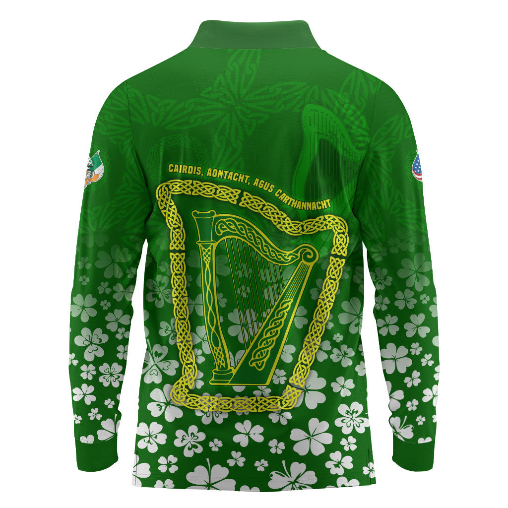 Ancient Order Of Hibernians Long Sleeve Polo Shirt Irish Celtic Knotwork - Shamrock Harp
