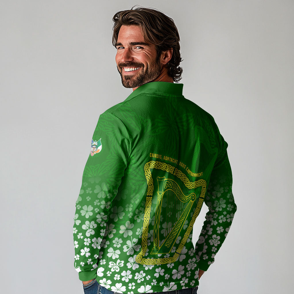 Ancient Order Of Hibernians Long Sleeve Polo Shirt Irish Celtic Knotwork - Shamrock Harp
