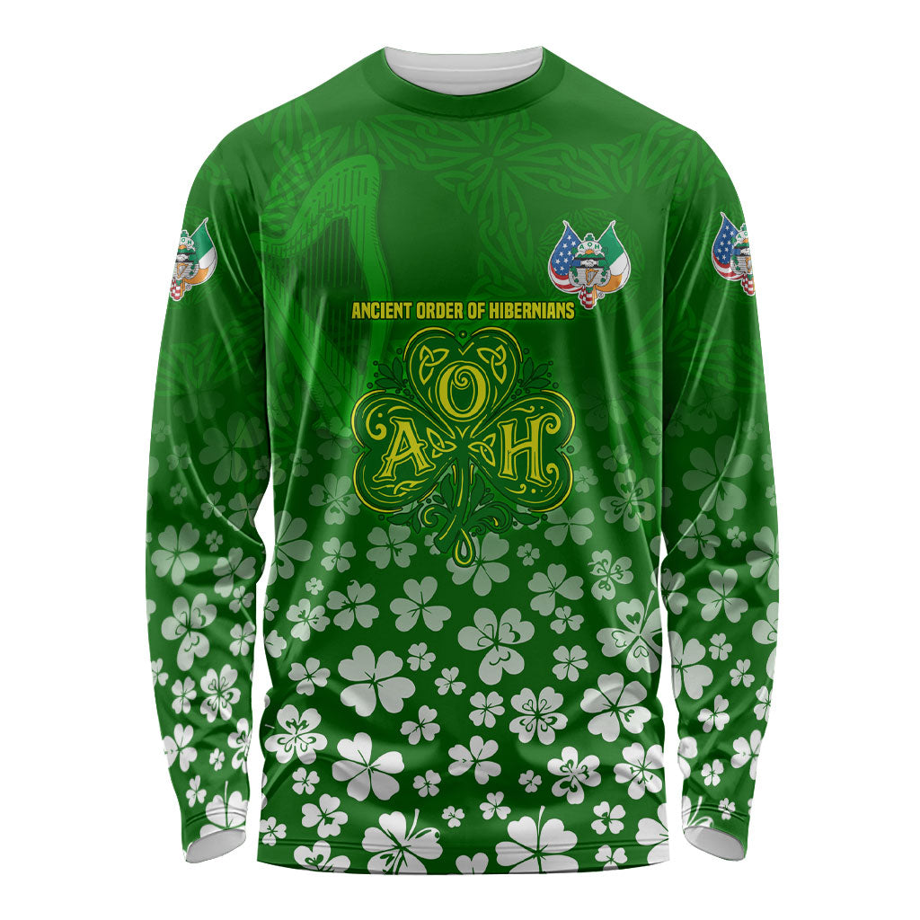 Ancient Order Of Hibernians Long Sleeve Shirt Irish Celtic Knotwork - Shamrock Harp