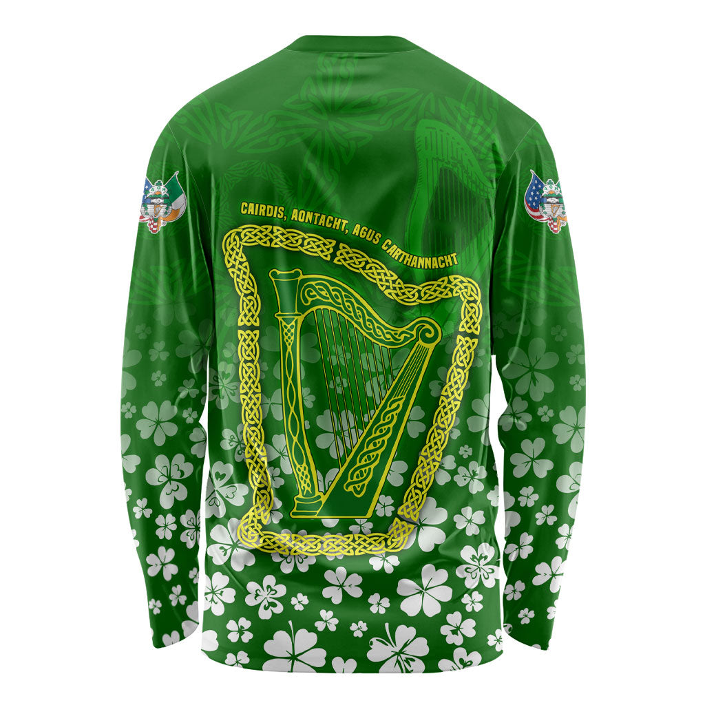 Ancient Order Of Hibernians Long Sleeve Shirt Irish Celtic Knotwork - Shamrock Harp