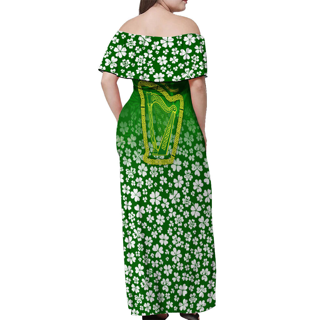 Ancient Order Of Hibernians Off Shoulder Maxi Dress Irish Celtic Knotwork - Shamrock Harp