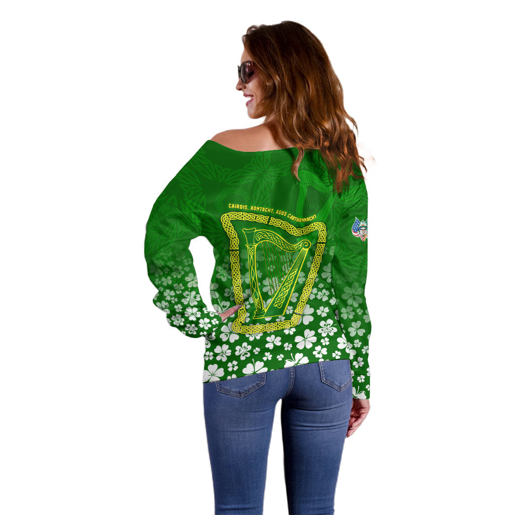 Ancient Order Of Hibernians Off Shoulder Sweater Irish Celtic Knotwork - Shamrock Harp