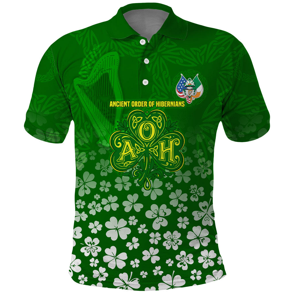 Ancient Order Of Hibernians Polo Shirt Irish Celtic Knotwork - Shamrock Harp
