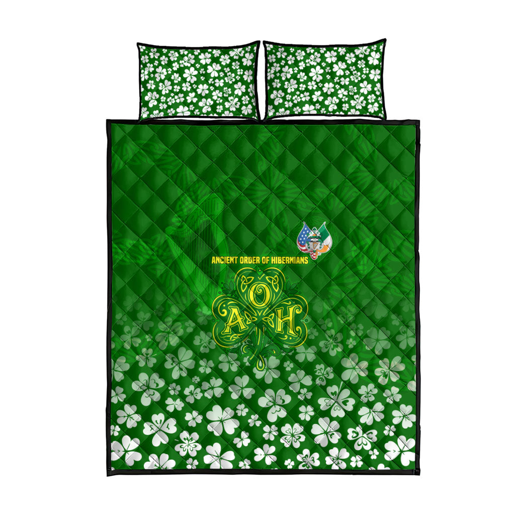 Ancient Order Of Hibernians Quilt Bed Set Irish Celtic Knotwork - Shamrock Harp