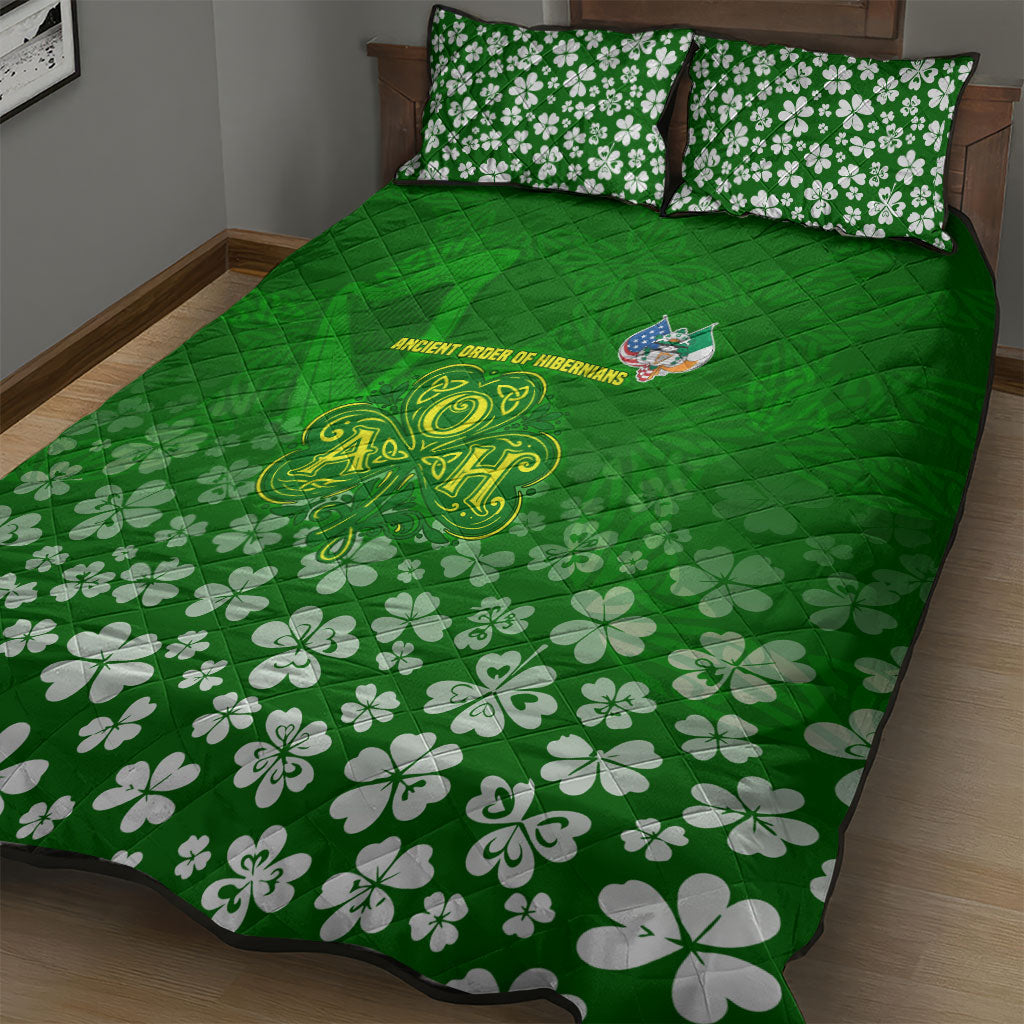 Ancient Order Of Hibernians Quilt Bed Set Irish Celtic Knotwork - Shamrock Harp