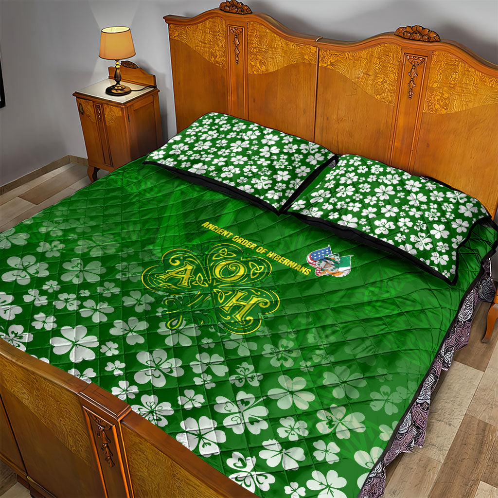 Ancient Order Of Hibernians Quilt Bed Set Irish Celtic Knotwork - Shamrock Harp