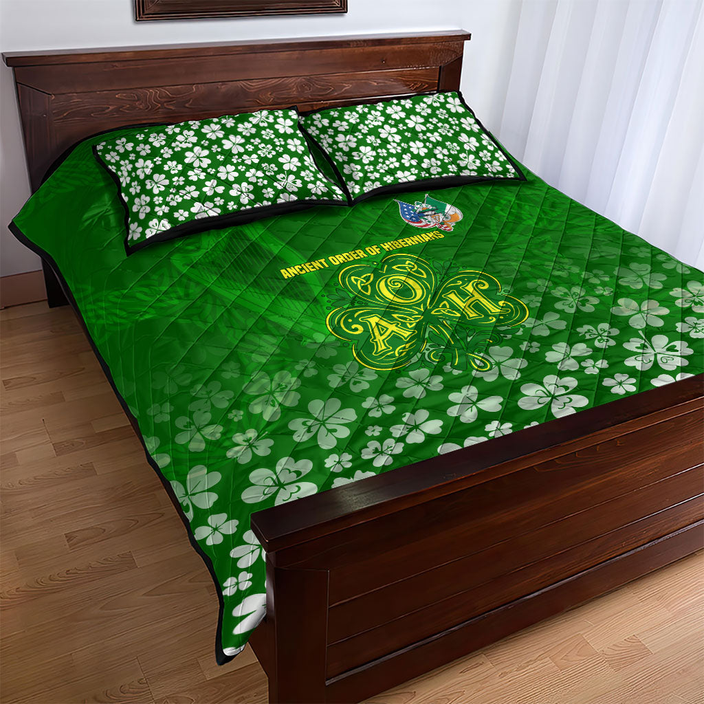 Ancient Order Of Hibernians Quilt Bed Set Irish Celtic Knotwork - Shamrock Harp