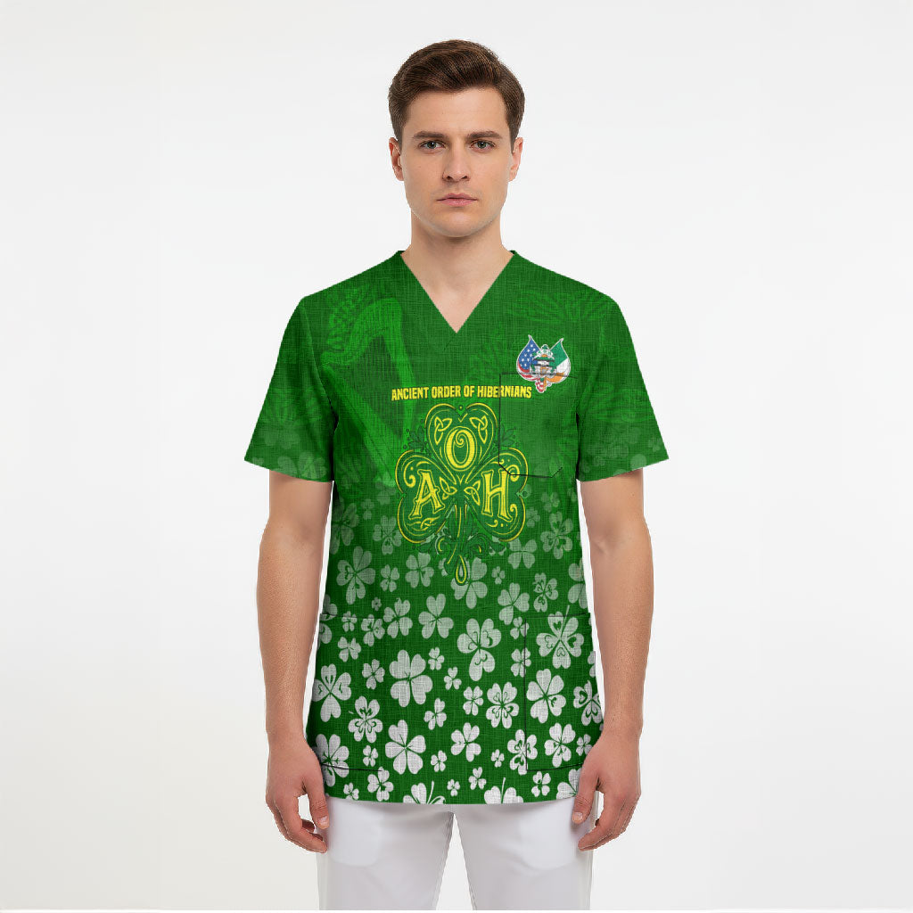 Ancient Order Of Hibernians Scrub Top Irish Celtic Knotwork - Shamrock Harp