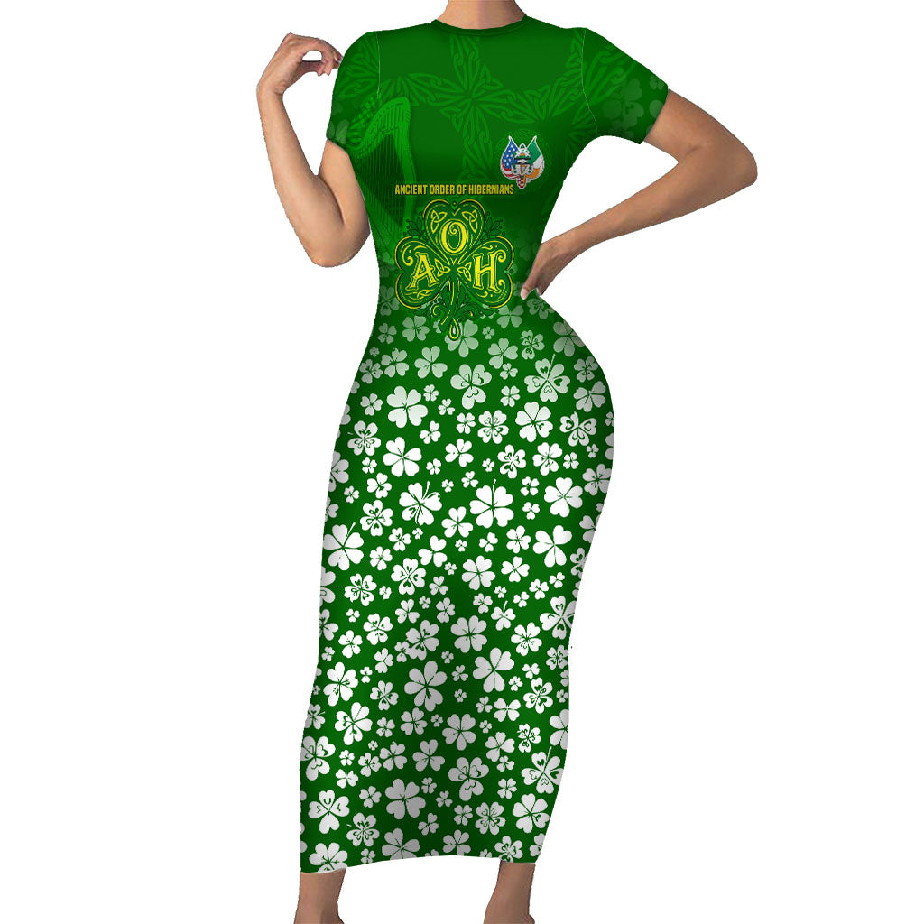 Ancient Order Of Hibernians Short Sleeve Bodycon Dress Irish Celtic Knotwork - Shamrock Harp