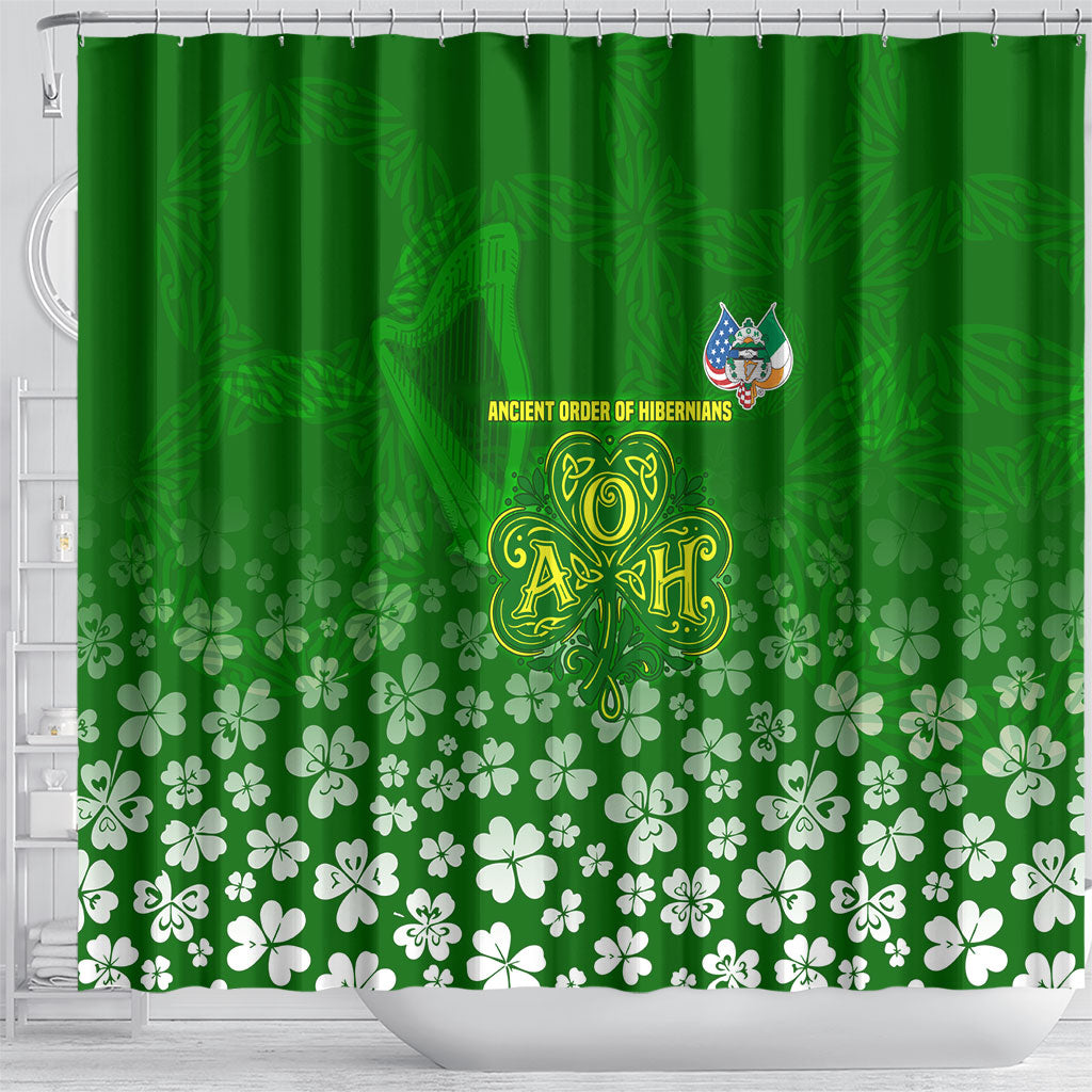 Ancient Order Of Hibernians Shower Curtain Irish Celtic Knotwork - Shamrock Harp