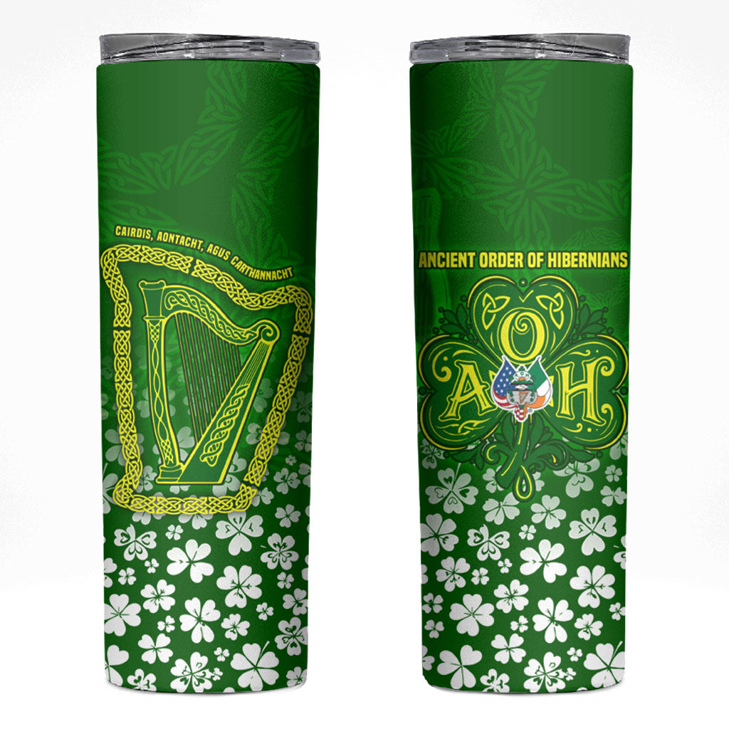 Ancient Order Of Hibernians Skinny Tumbler Irish Celtic Knotwork - Shamrock Harp