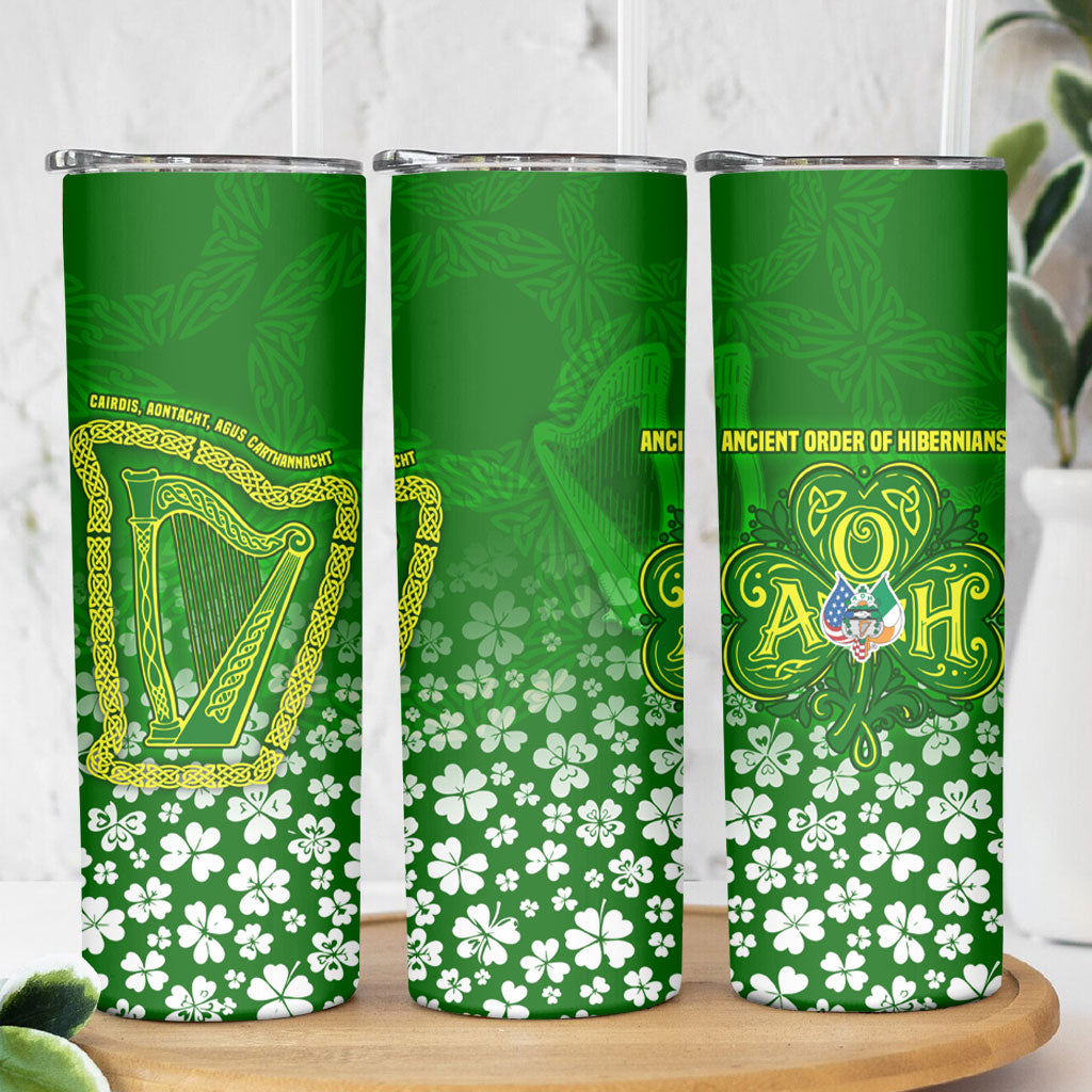 Ancient Order Of Hibernians Skinny Tumbler Irish Celtic Knotwork - Shamrock Harp