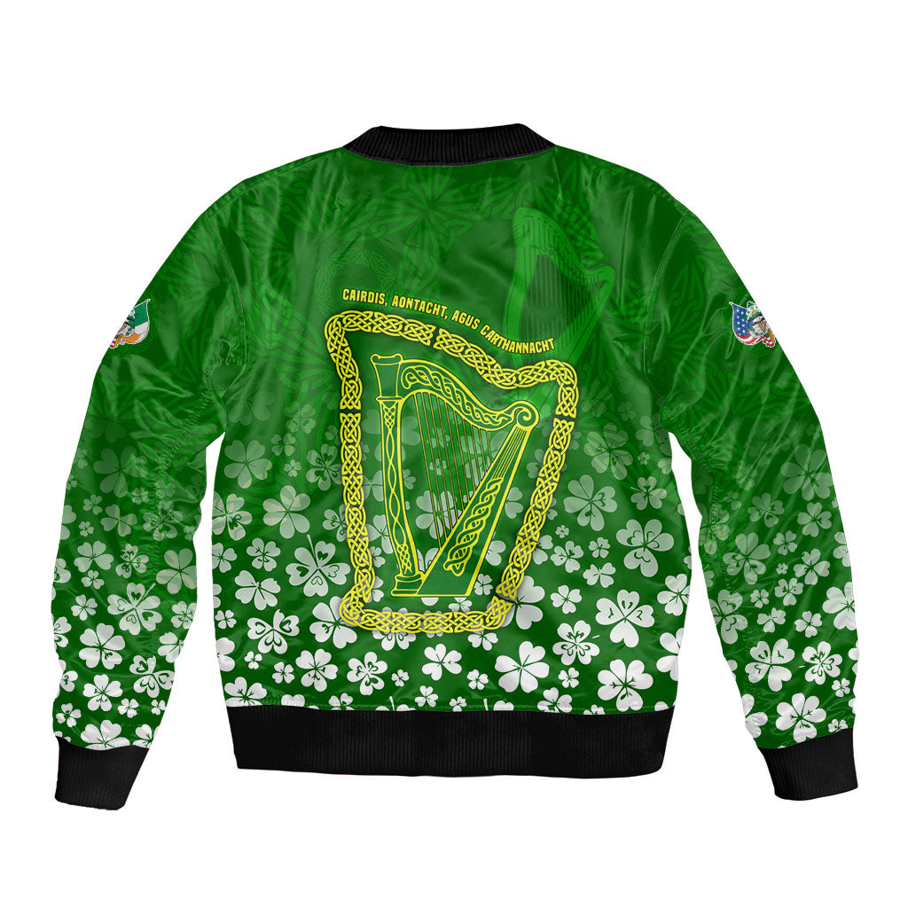 Ancient Order Of Hibernians Sleeve Zip Bomber Jacket Irish Celtic Knotwork - Shamrock Harp