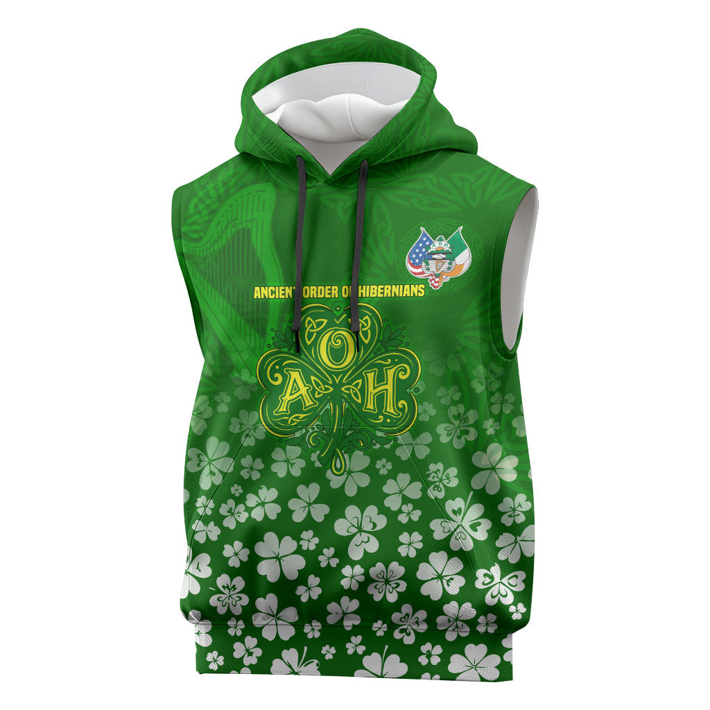 Ancient Order Of Hibernians Sleeveless Hoodie Irish Celtic Knotwork - Shamrock Harp