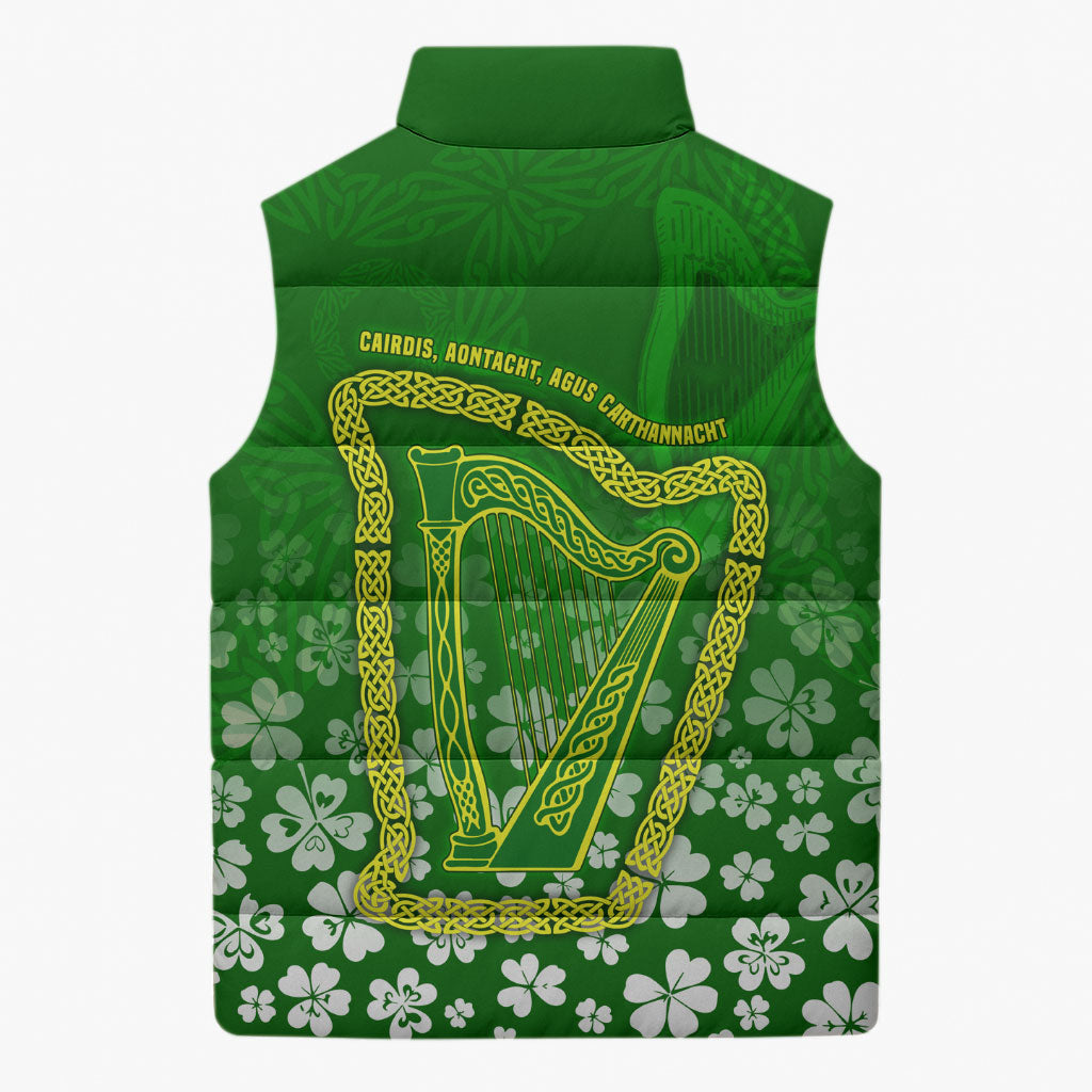 Ancient Order Of Hibernians Sleeveless Puffer Jacket Irish Celtic Knotwork - Shamrock Harp