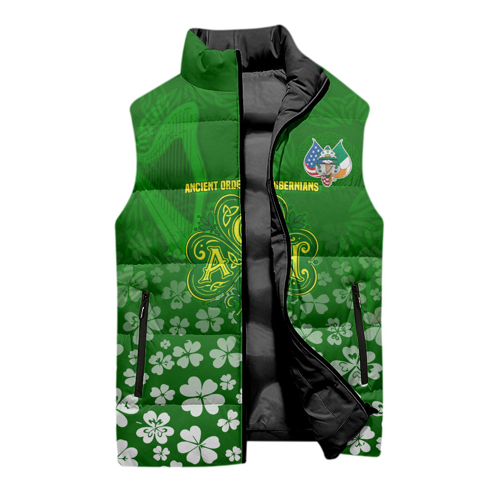 Ancient Order Of Hibernians Sleeveless Puffer Jacket Irish Celtic Knotwork - Shamrock Harp