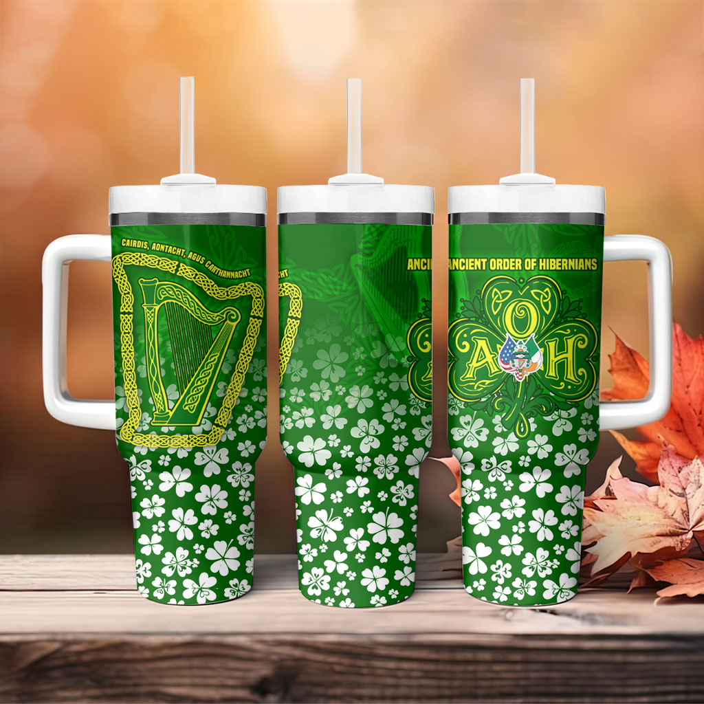 Ancient Order Of Hibernians Tumbler With Handle Irish Celtic Knotwork - Shamrock Harp